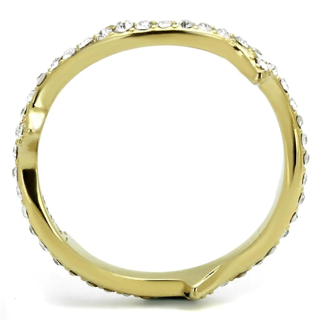 IP Gold(Ion Plating) Stainless Steel Ring with Top Grade Crystal in Clear for Women Style TK2255