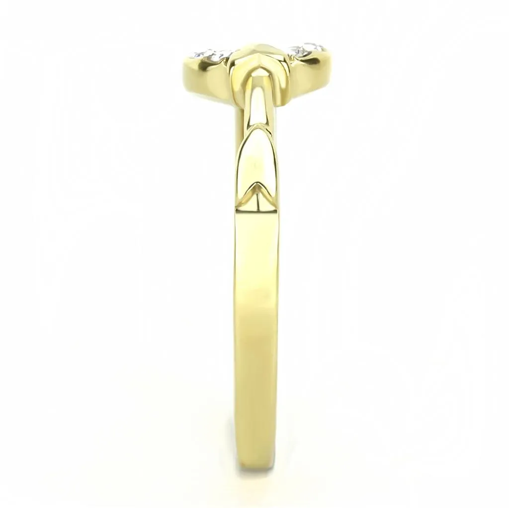 IP Gold(Ion Plating) Stainless Steel Ring with Top Grade Crystal in Clear for Women Style TK3439