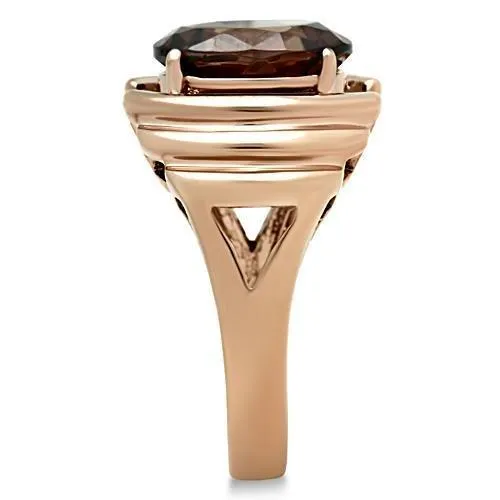 IP Rose Gold(Ion Plating) Brass Ring with AAA Grade CZ in Brown for Women Style GL242