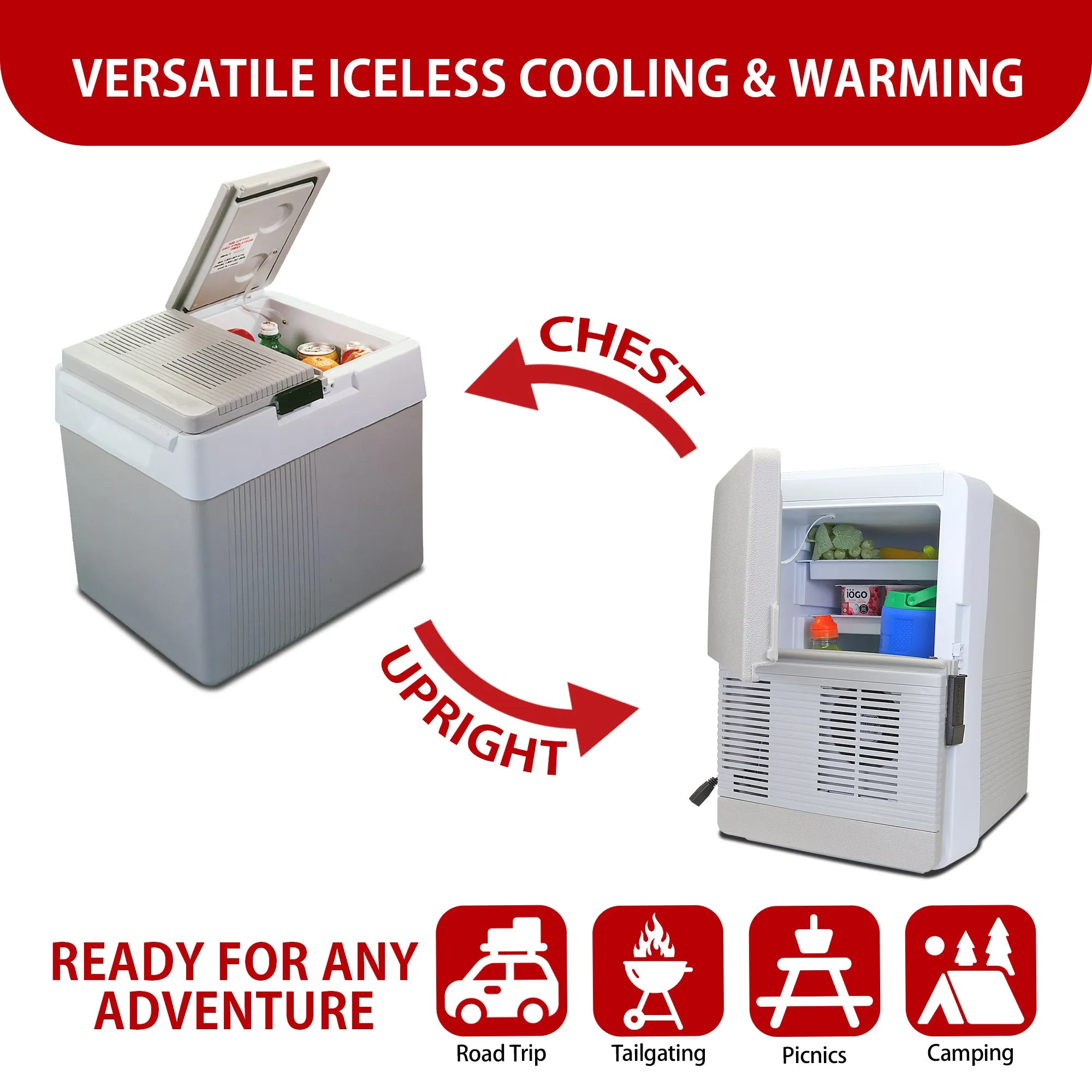 Koolatron 12V Electric Cooler/Warmer, 31L (33qt) Thermoelectric Car Fridge, Dual Opening, 12 Volt DC Connection, Plug In Iceless Portable Refrigerator, For Work Travel Vehicle Truck RV, Gray