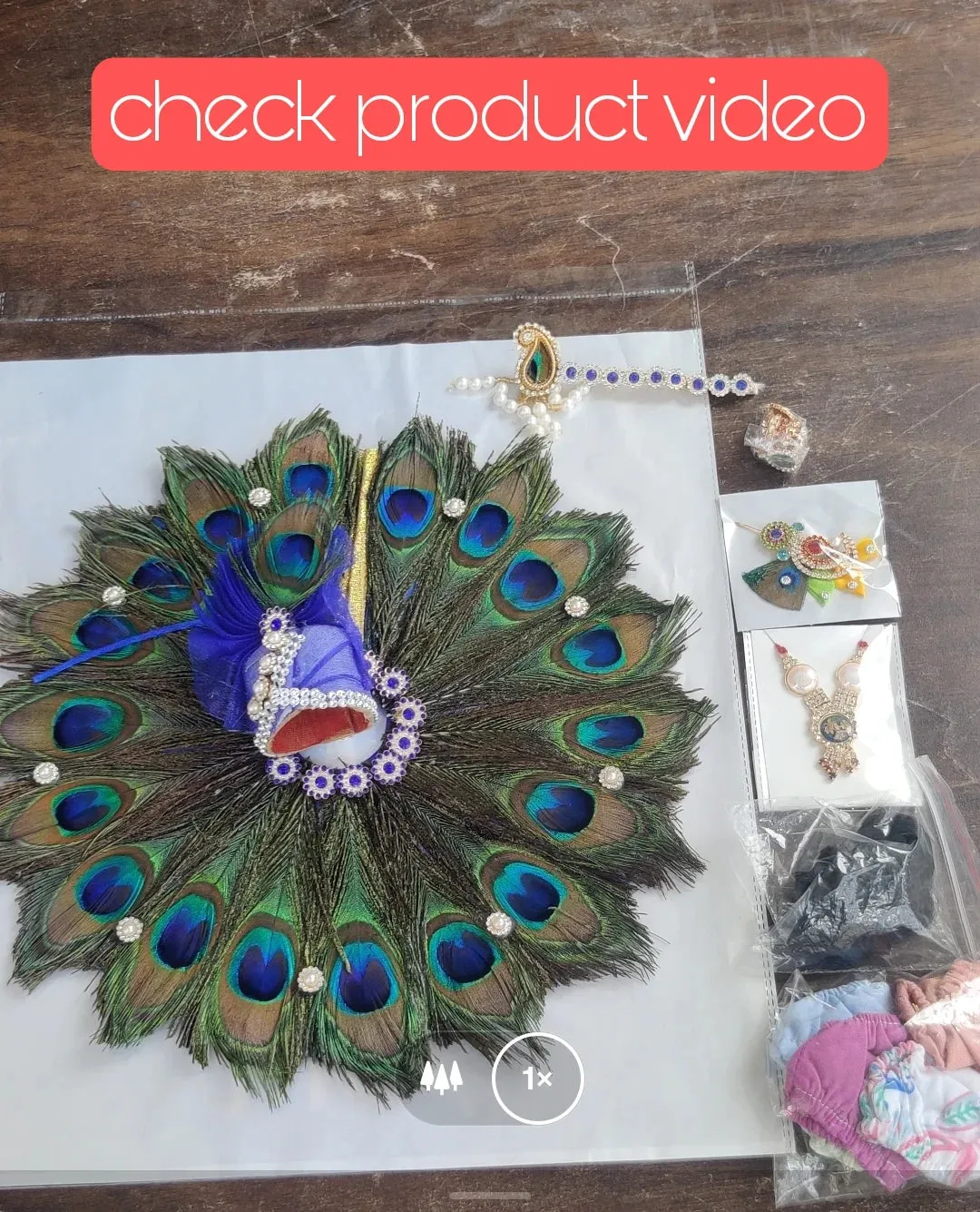 Laddu gopal diwali shringar full morpankh dress, mala, bansuri, kangan, nappy, hair and kalangi combo