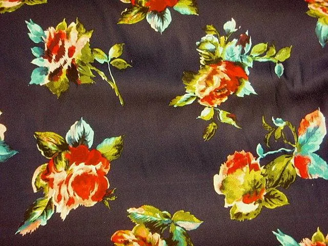 Navy Rose Floral - Stretch Cotton