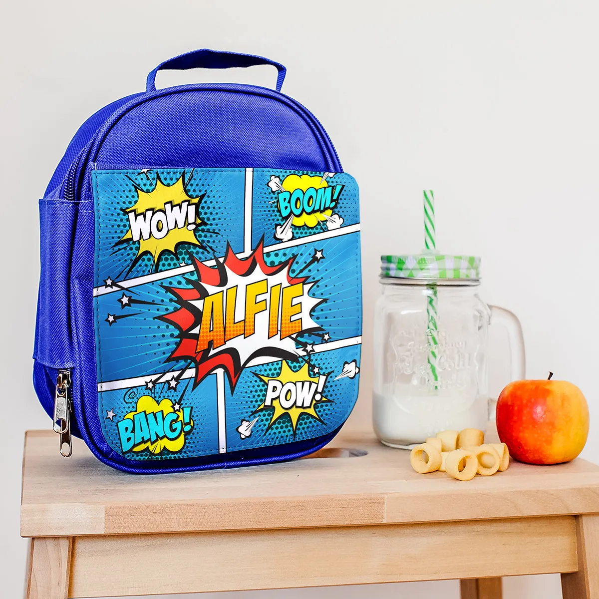 Personalised Blue 'Comic' Lunch Bag