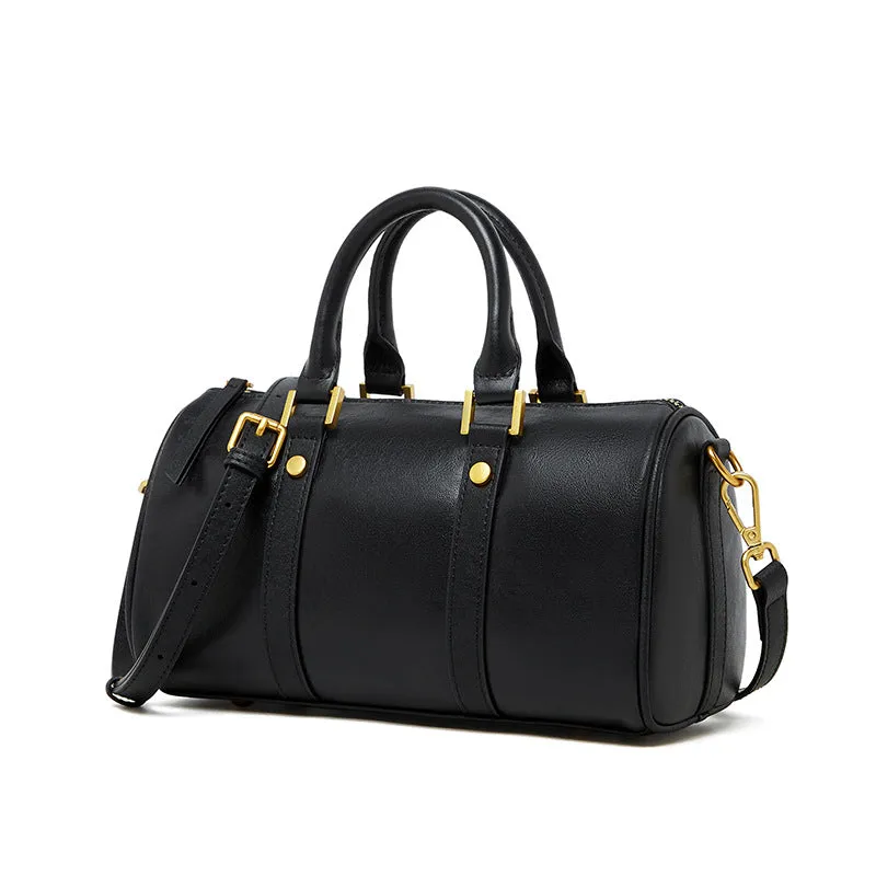 Real leather Boston vegetable tanned cowhide crossbody women's bag 2893 black