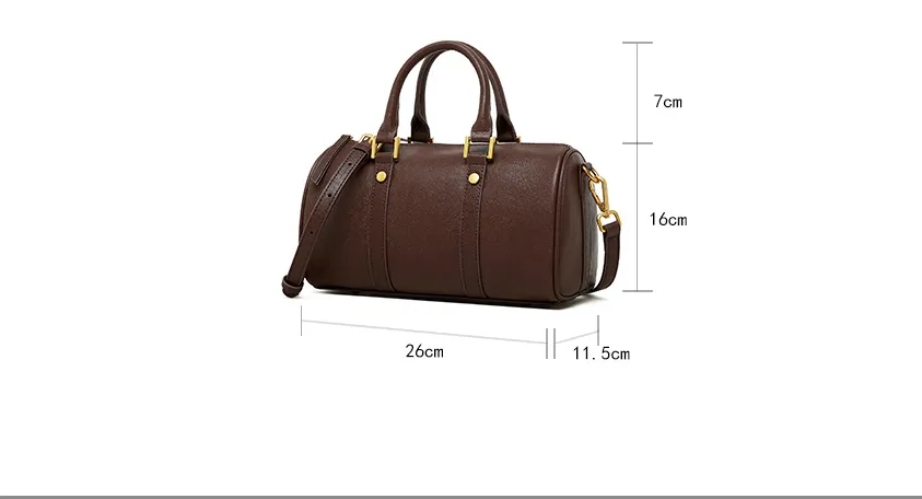 Real leather Boston vegetable tanned cowhide crossbody women's bag 2893 black