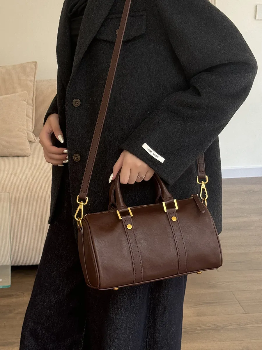 Real leather Boston vegetable tanned cowhide crossbody women's bag 2893 black