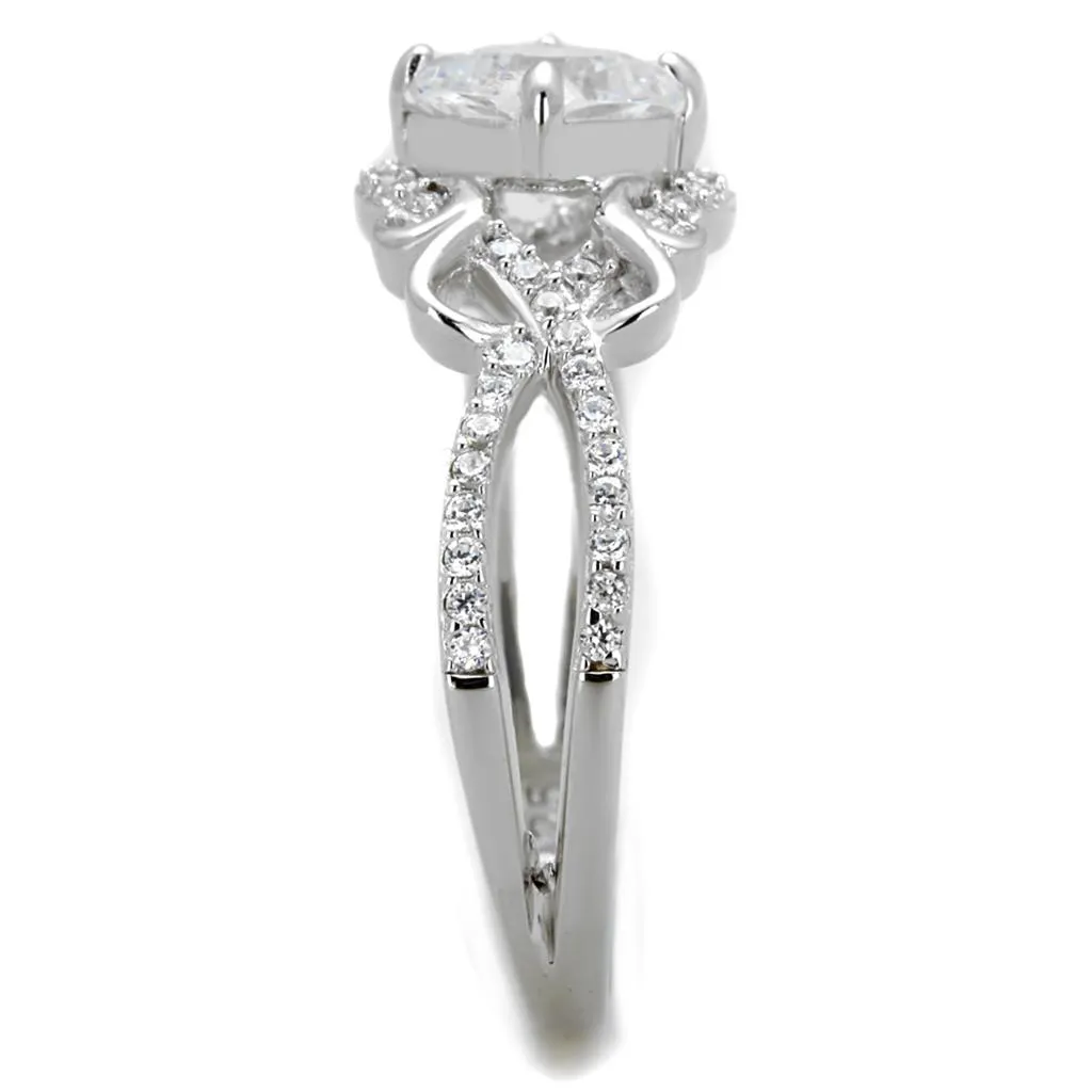 Rhodium 925 Sterling Silver Ring with AAA Grade CZ in Clear for Women Style TS421