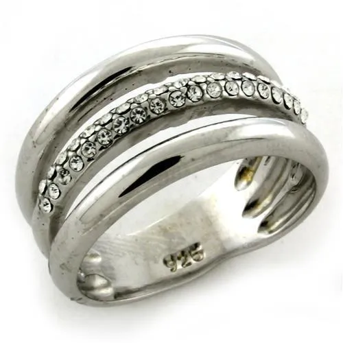 Rhodium 925 Sterling Silver Ring with Top Grade Crystal in Clear for Women Style LOAS1176