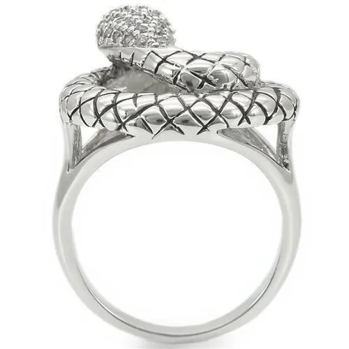 Rhodium Brass Ring with AAA Grade CZ in Jet for Women Style 0W281