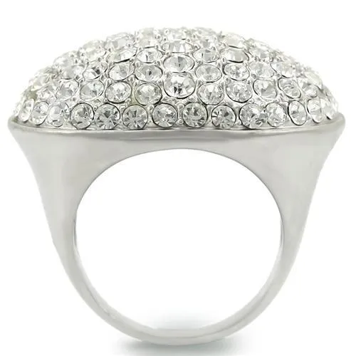Rhodium Brushed Brass Ring with Top Grade Crystal in Clear for Women Style 0W348