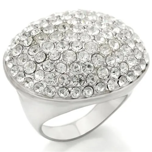 Rhodium Brushed Brass Ring with Top Grade Crystal in Clear for Women Style 0W348