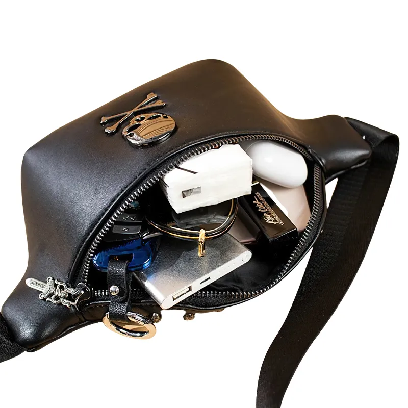 Rock Style Crossbody Bag With Skull And Rivets For Men And Women / Unisex Waist Banana