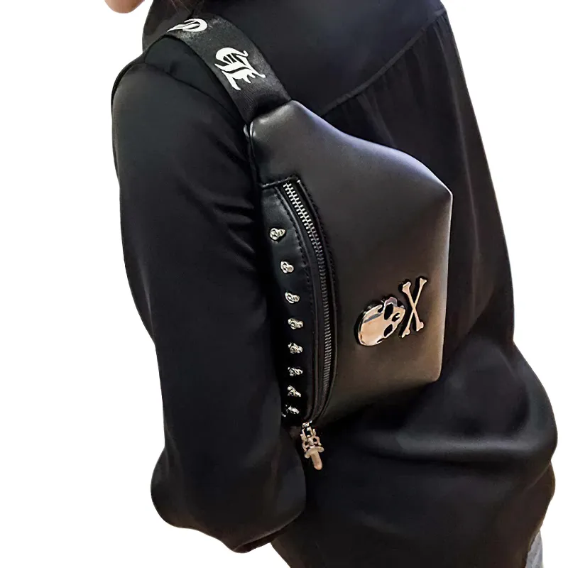 Rock Style Crossbody Bag With Skull And Rivets For Men And Women / Unisex Waist Banana
