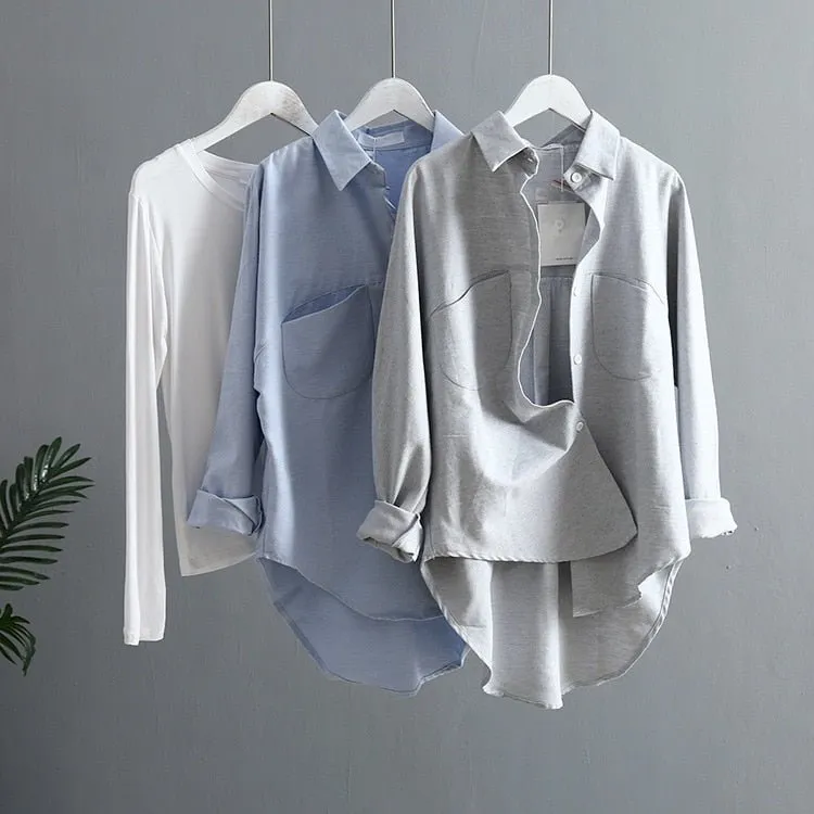 SHERHURE Superb Cotton Blend Collared Button Down Long Sleeve Shirt