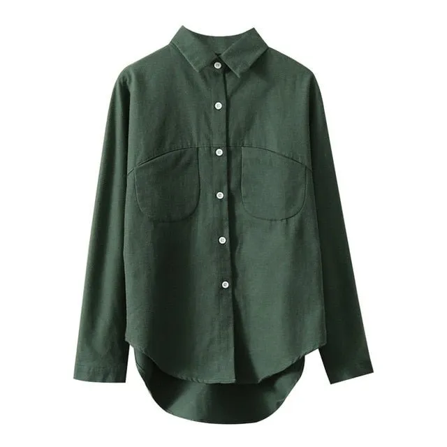 SHERHURE Superb Cotton Blend Collared Button Down Long Sleeve Shirt