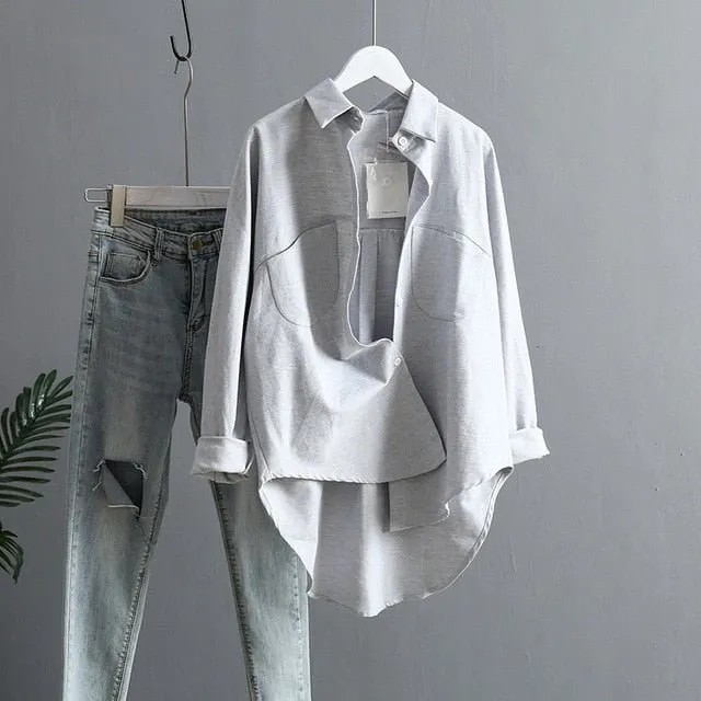 SHERHURE Superb Cotton Blend Collared Button Down Long Sleeve Shirt