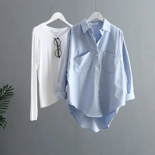 SHERHURE Superb Cotton Blend Collared Button Down Long Sleeve Shirt