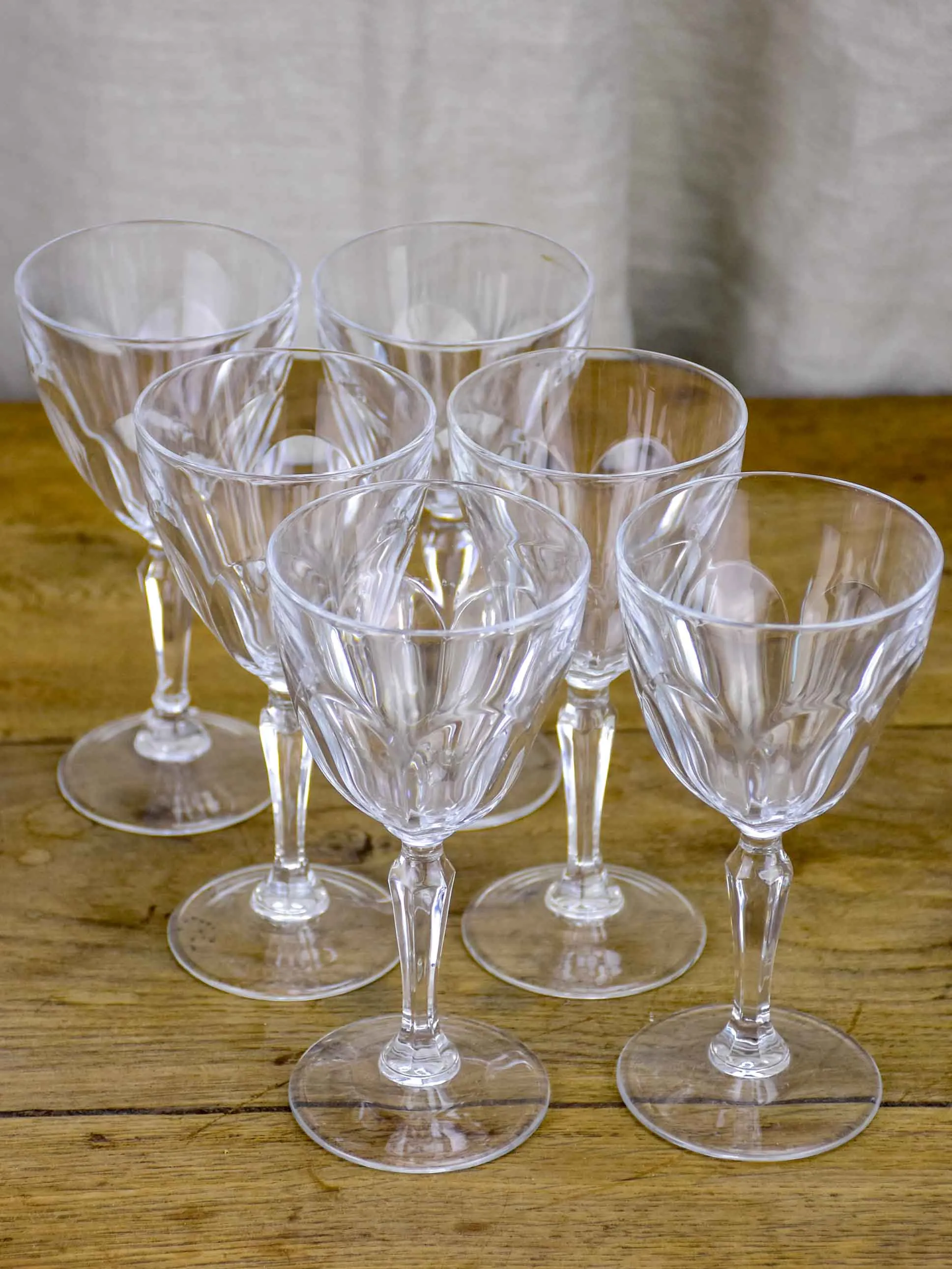 Six classic antique French wine glasses