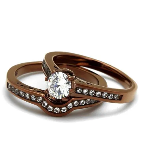 Stainless Steel Ring AAA GRD CZ Clear TK1330LC for Women Style Coffee