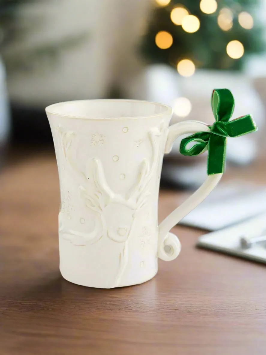Tall Milk Glazed Christmas Mug - White