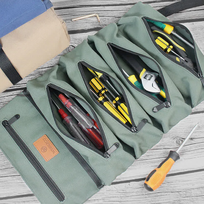 Tool Roll Bag Organizer Heavy Duty Tool Handbag with 5 Tool Pouches