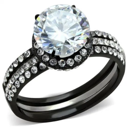 Two-Tone IP Black (Ion Plating) Stainless Steel Ring with AAA Grade CZ in Clear for Women Style TK1870