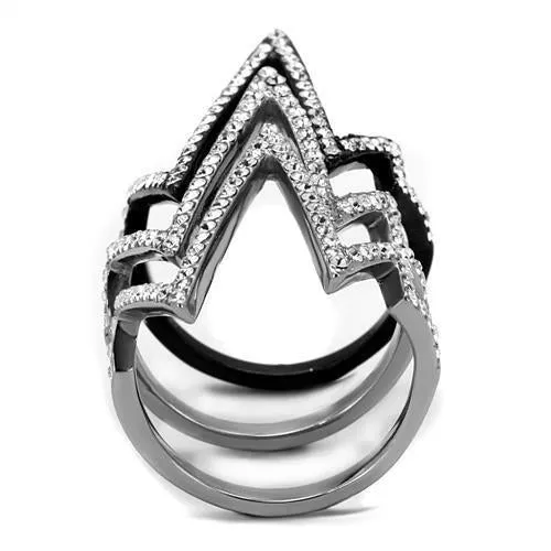Two-Tone IP Black (Ion Plating) Stainless Steel Ring with Top Grade Crystal in Clear for Women Style TK2619