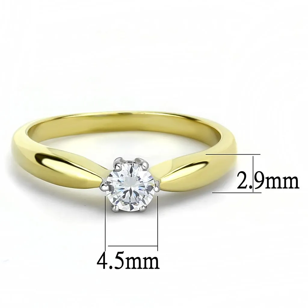 Two-Tone IP Gold (Ion Plating) Stainless Steel Ring with AAA Grade CZ in Clear for Women Style TK3440