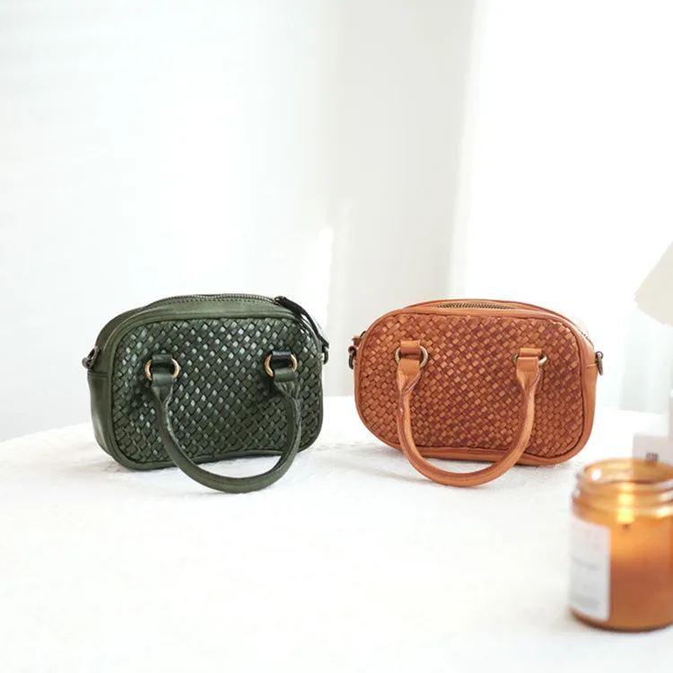Womens Woven Brown Leather Shoulder Bag Brown Leather Crossbody Bag