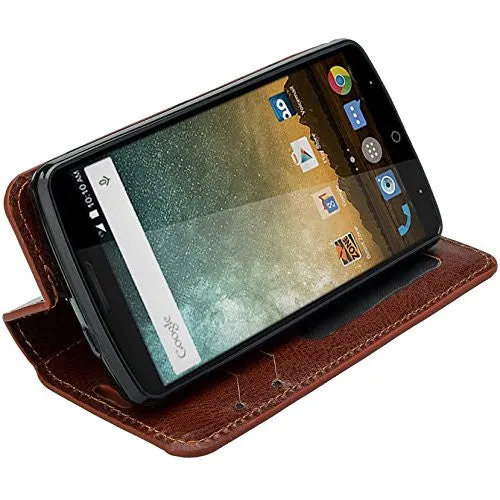 ZTE Ultra Case | ZTE Quest | ZTE Uhura Case, Magnetic Flip Fold[Kickstand] Pu Leather Wallet Case with ID & Credit Card Slots for ZTE Ultra/Quest/Uhura - Brown